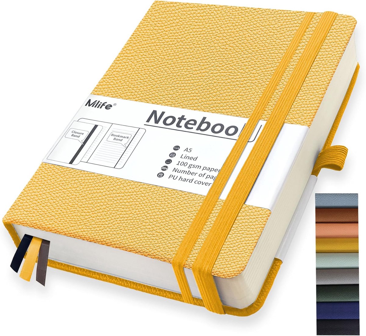 SnelShoppen - A5 Dikke Notitieboek - 360 Pagina's - 100g/m² Papier - Met Vouw Pocket - Geel - Voor Kantoor, School, Thuis, Schrijven & Notities