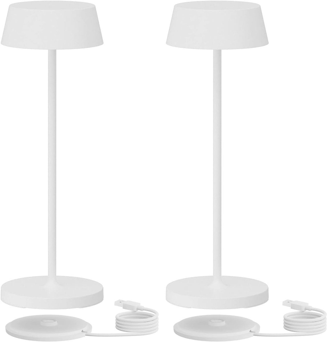 SnelShoppen - Dimbare LED Tafel Lampen Set van 2, IP54 Waterdicht, Draadloos, Touch Functie, Aluminium, Batterij-Operated, Buiten Tafel Lampen, Warm W