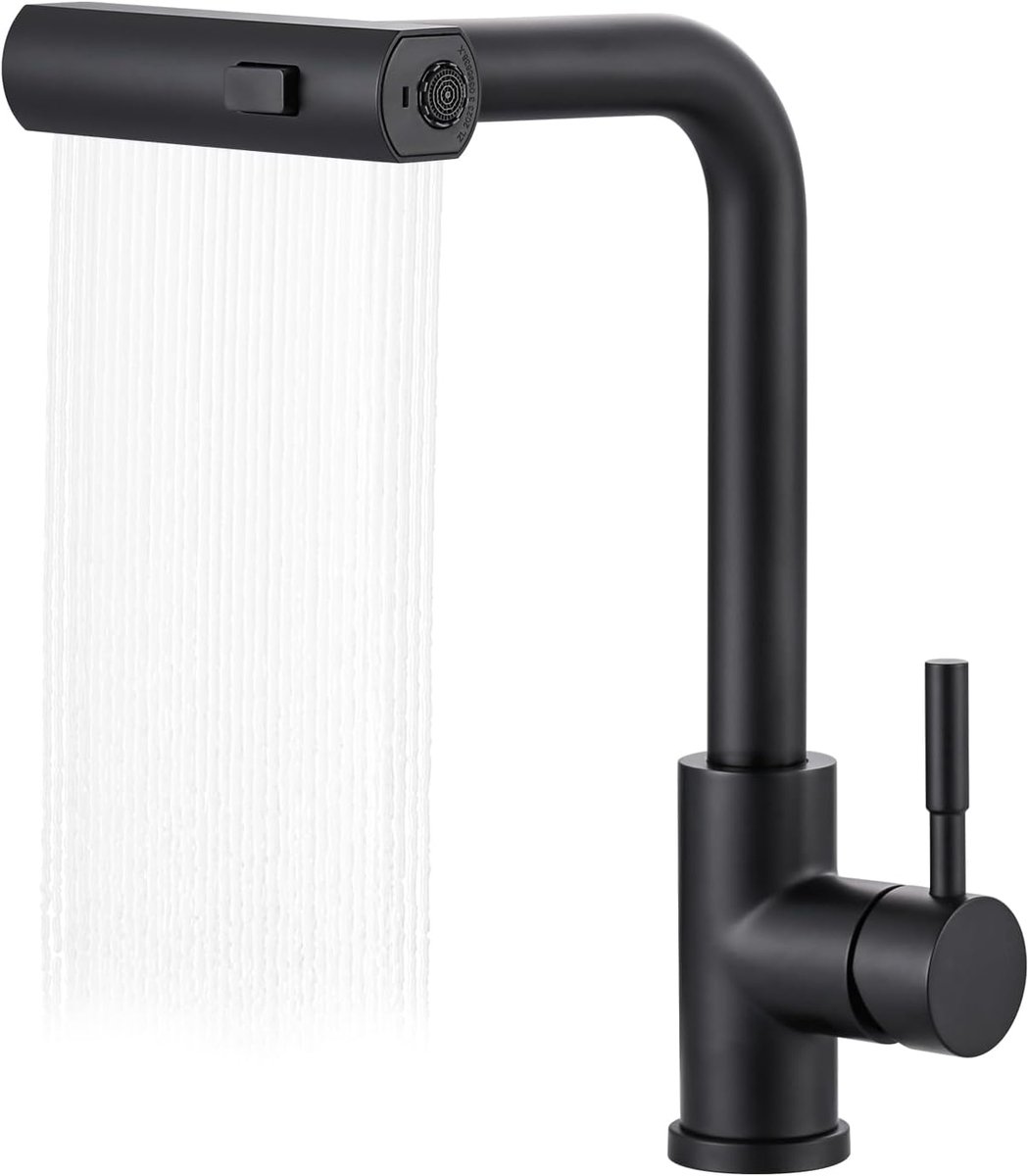 SnelShoppen - Keukenkraan Uittrekbaar Met Douche - 360° Draaiende Fixture - 3 Waterstraal Modussen - Roestvrij Staal Zwart - Ideaal Voor Keuken, Afwas