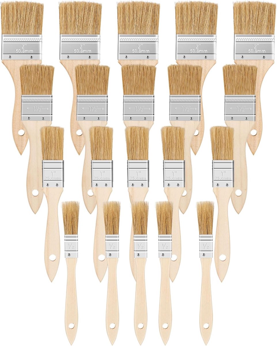 SnelShoppen - Flat Brush Set van 20 Stuks Verven Kwasten 15mm 25mm 35mm 50mm - Hout Verven Schilderen Set voor DIY Varnissen, Muurverf, Olievlekken