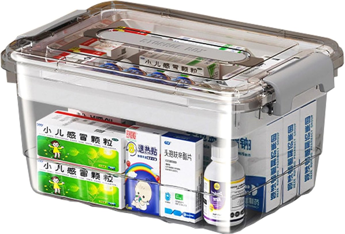 SnelShoppen - Grote Medicijnbox, Medicijnkast, Thuis Apotheek, Met Handvatten en Verwijderbare Compartimenten, 22 × 30 × 16 cm, Grijs, Voor Medicijnen