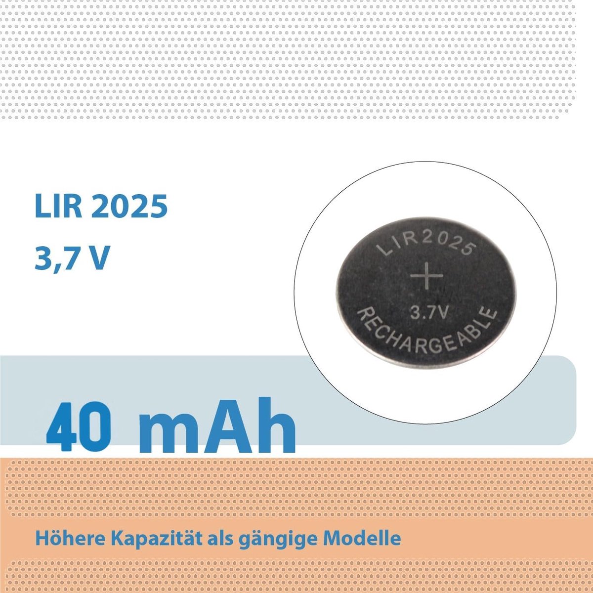 SnelShoppen - 2 x Oplaadbare LIR2025 Knopcelbatterij 40mAh 3.7V - Vervangt CR2025 - Ideaal voor Sleutels, Afstandsbedieningen en Meer