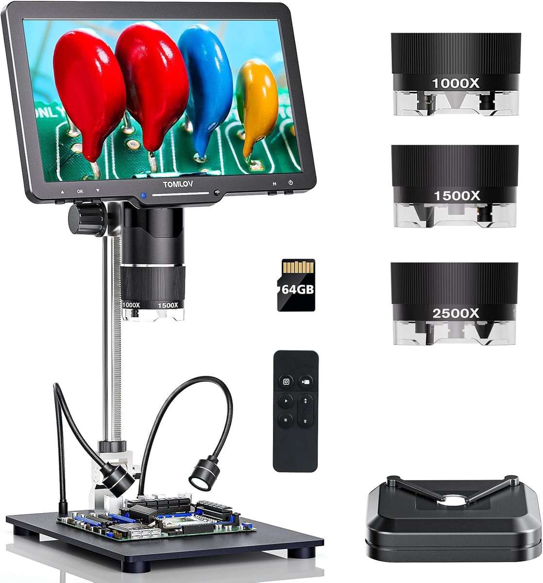 SnelShoppen - Digitale Microscoop 2K met 3 Lenzen, 10.1" IPS Scherm, 2500x Vergroting, 14 LED Lichten, Geschikt voor Munten, Solderen, PC/TV Compatibe
