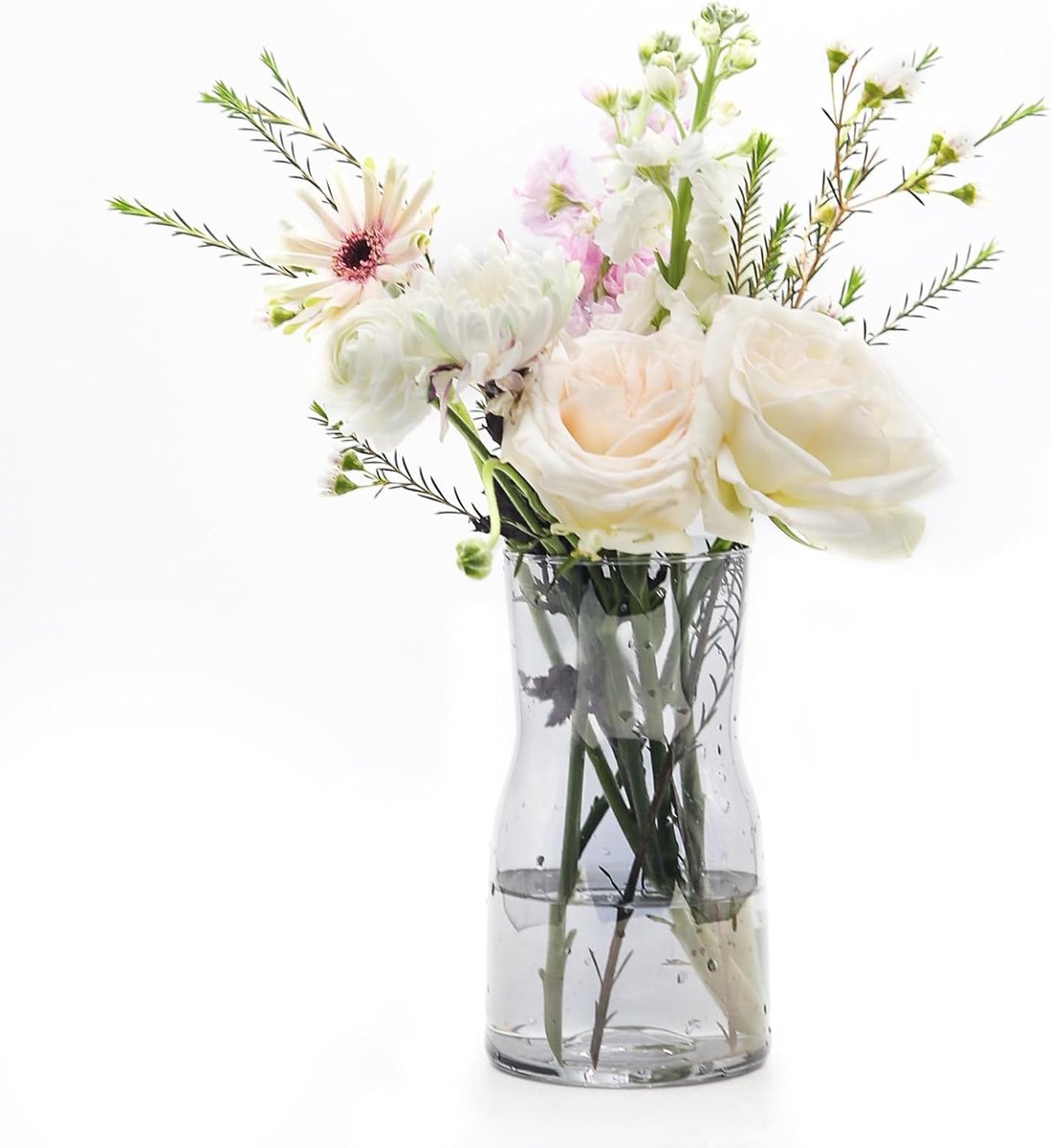 SnelShoppen - Glazen Vaasje Grijs Modern Stijl Decoratieve Bloemenvaas voor Woonkamer, Thuis, Kantoor of Bruiloft Decoratie - Hoogte 17cm, Diameter 8.
