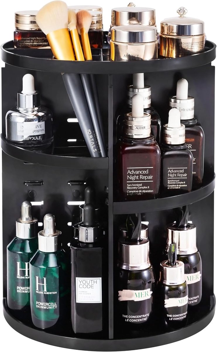 SnelShoppen - 360 Rotating Makeup Organizer - DIY Verstelbare Cosmetica Organizer - Vouwbare Make-up Opbergdoos - Grote Capaciteit Make-up Caddy - Zwa