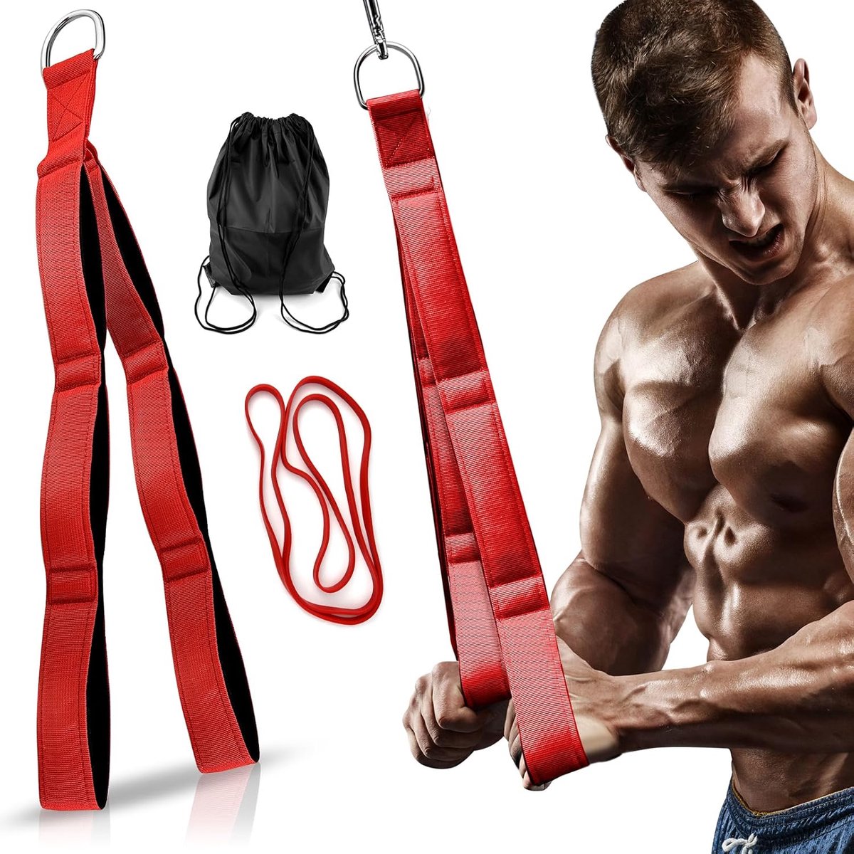 SnelShoppen - Tricep Rope Cable Attachment 65x5cm - PP Tricep Rope Fitness Equipment met Draagtas en Weerstandsbanden voor Spierversterking Thuis en i