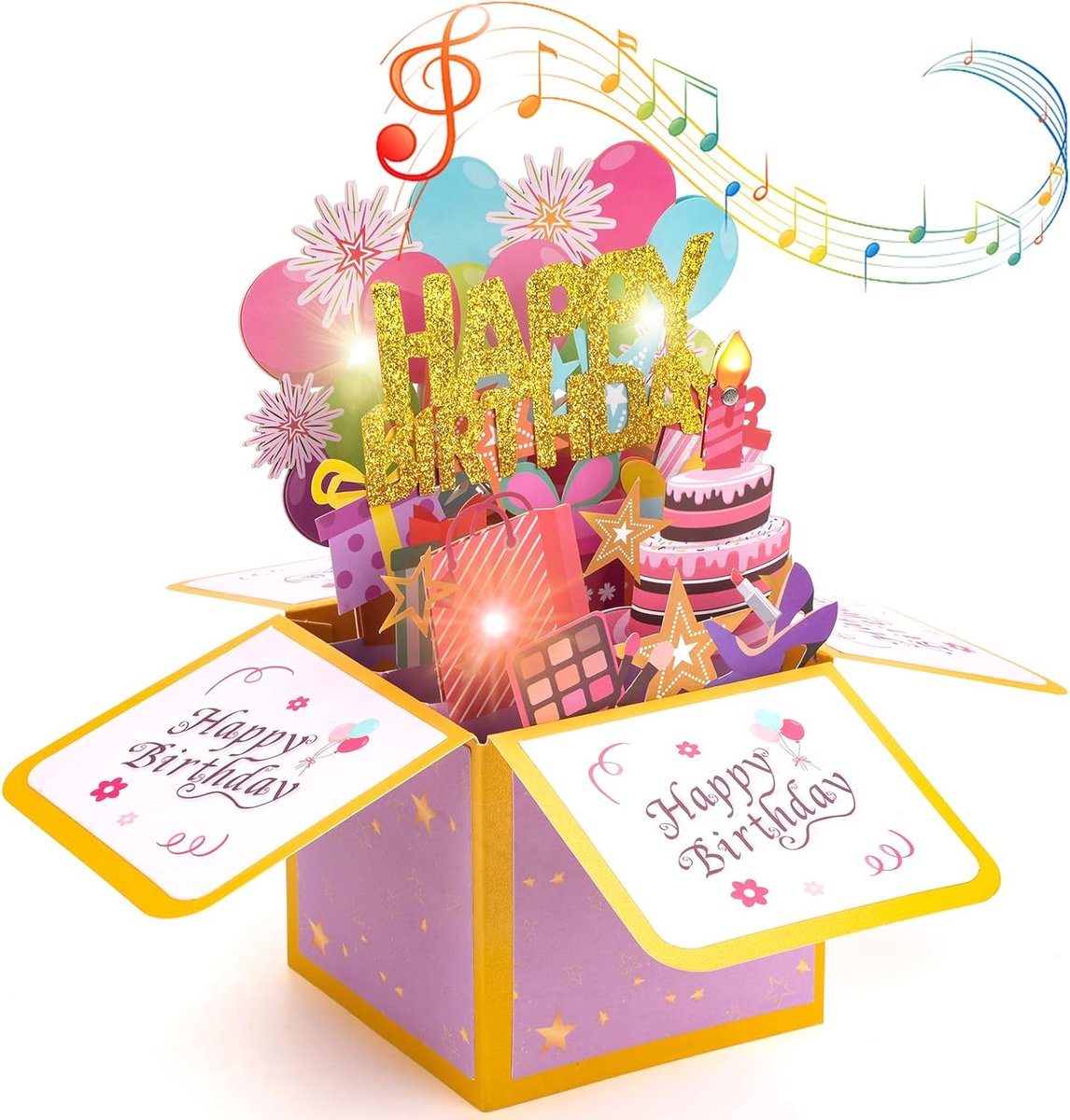 SnelShoppen - 3D Pop-Up Verjaardagskaart met Muziek, LED Lichten en Opblaasbare Lichten - Uniek Cadeau voor Vrouwen, Mannen en Kinderen - Feestelijke