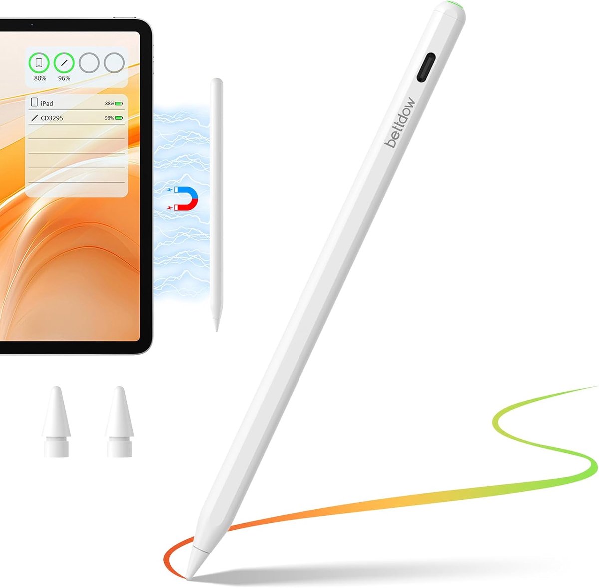 SnelShoppen - Ultra Stylus Pen voor iPad 2018-2025 - Draadloos Opladen, Palm Tilt & Rejection Functie - USB-C Pencil voor A16, Air & Pro 11/12.9, Mini