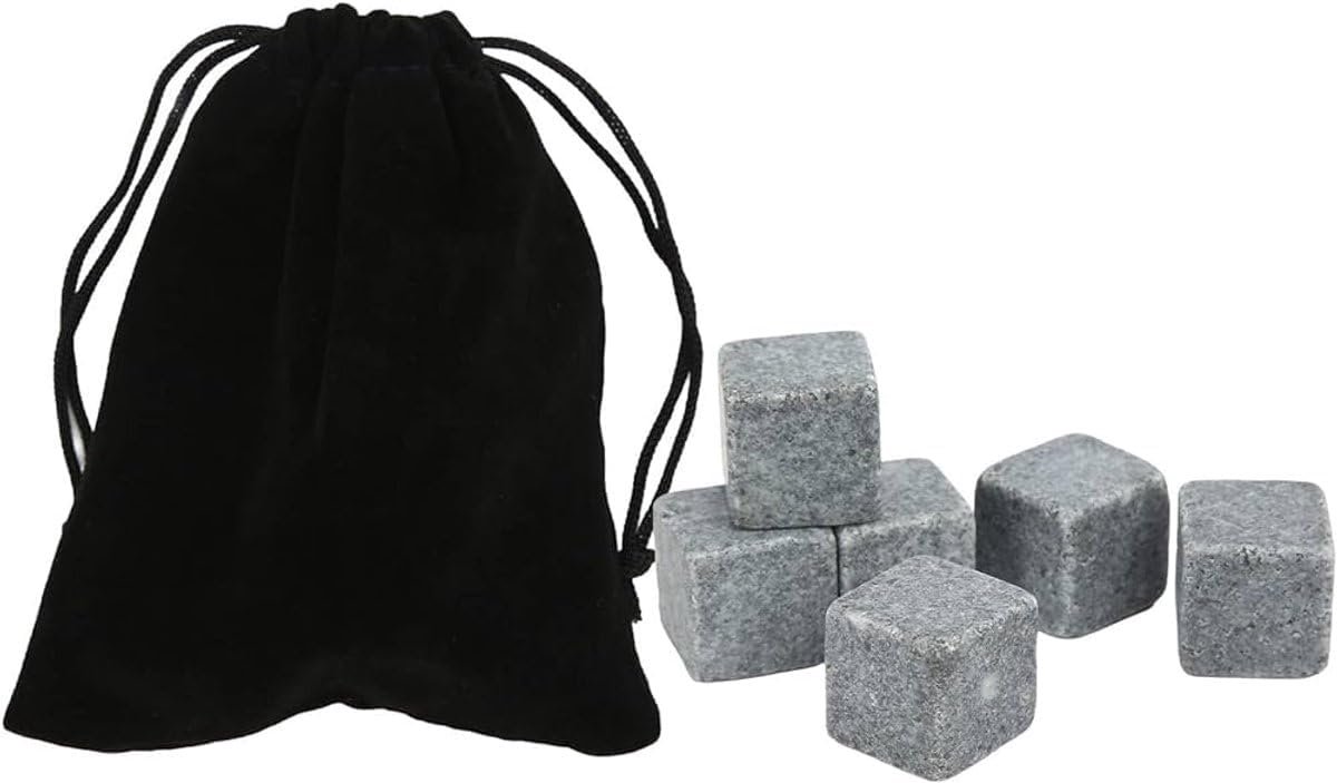 SnelShoppen - 6x Whiskey Stones - Herbruikbare Koelstenen van Natuursteen - Lichtgrijs - Drank Koelen zonder Verdunnen - Whisky Accessoires - Inclusie