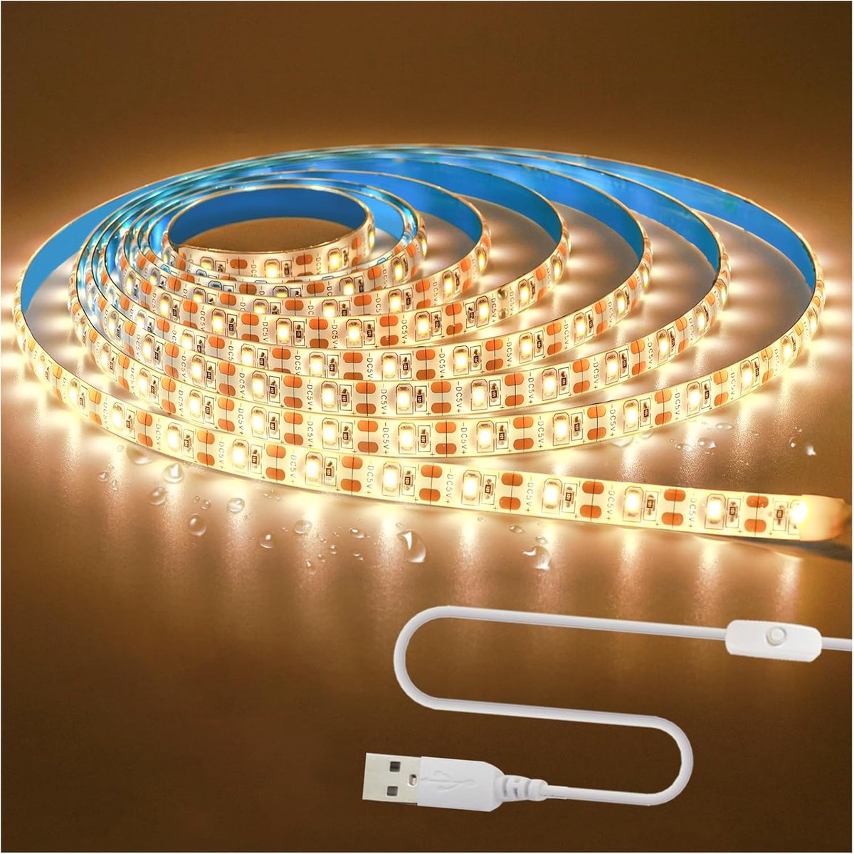 SnelShoppen - 5V USB LED Strip Licht Warm Wit 3500K 3M met 180 LEDs, IP65 Waterdicht, Plug and Play voor Sfeervolle Decoratie in Keuken, Slaapkamer, F