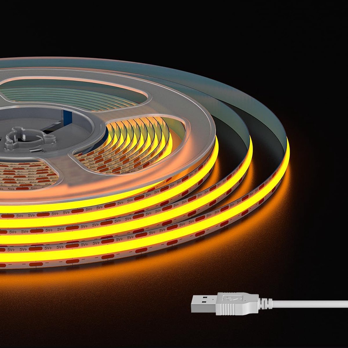 SnelShoppen - Dimmable 2m COB USB LED Strip 320LEDs/m Oranje IP30 Flexibele LED Tape voor TV Achtergrondverlichting, Kasten, Huisdecoratie & DIY