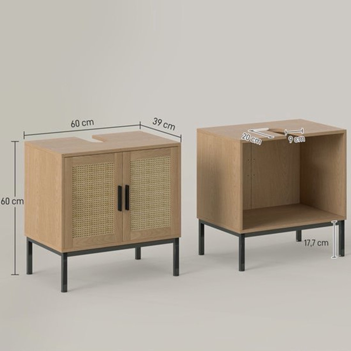 Badkamerkast – Badkamermeubel – Kolomkast – Opbergkast – Wastafelonderkast – Boho Stijl – 