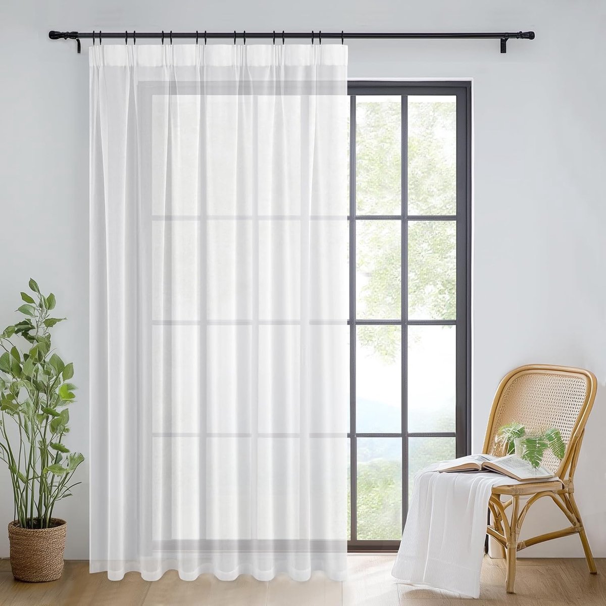 SnelShoppen - Semi-Transparante Gordijnen met Rimpelband 220 x 300 cm in Wit - Ideaal voor Woonkamer, Eetkamer of Slaapkamer - 1 Stuk - Eenvoudige Mon
