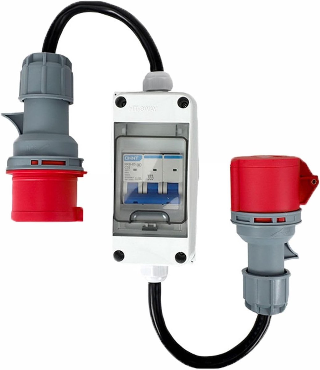 CEE-adapter 32A naar 16A 5-pins, waterdicht met stroomonderbreker, IP44 voor buitengebruik, caravan, camping en bouwplaatsen, 220-380 V of 240-415 V