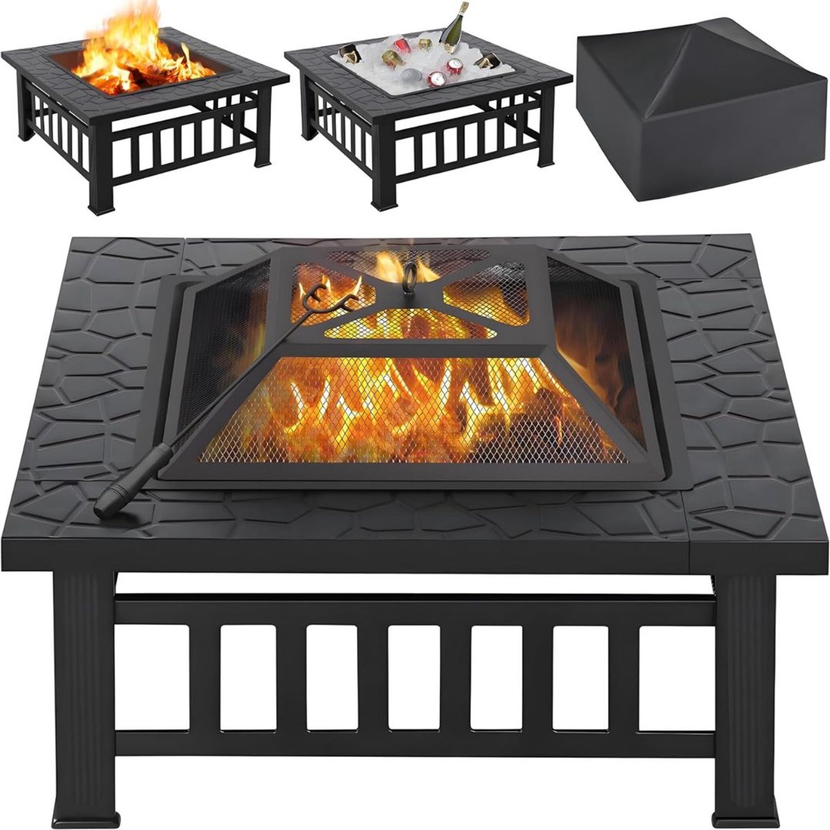 JCP® Vuurkorf - Tafelhaard - Tuinhaard - Zwart - 81cm x 81cm x 37cm