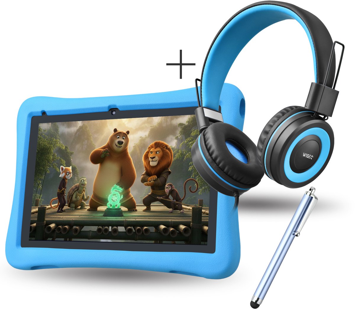 WiseQ Kindertablet + Kinderkoptelefoon - Kinder Tablet 10 Inch vanaf 3 jaar - Android 16 met Ouderlijk Toezicht - Tablet Kinderen - 6000 mAh Batterij - 160GB Kids Tablet