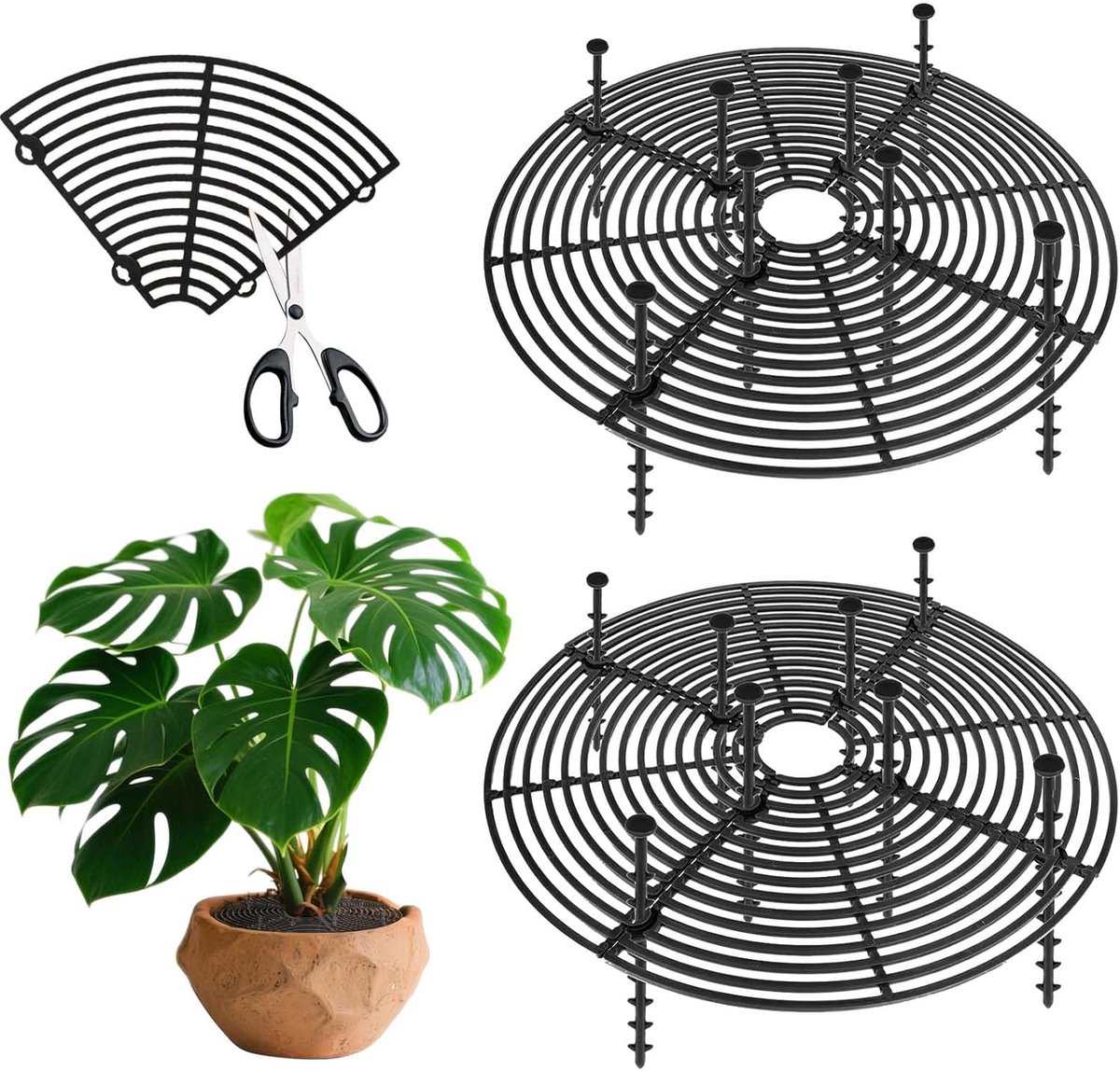 Een set van 2 beschermnetten voor bloempotten - 30 cm - op maat geknipt - voor bloempotten, voorkomt dat katten planten beschadigen en beschermt ze tegen dieren en kinderen - zwart