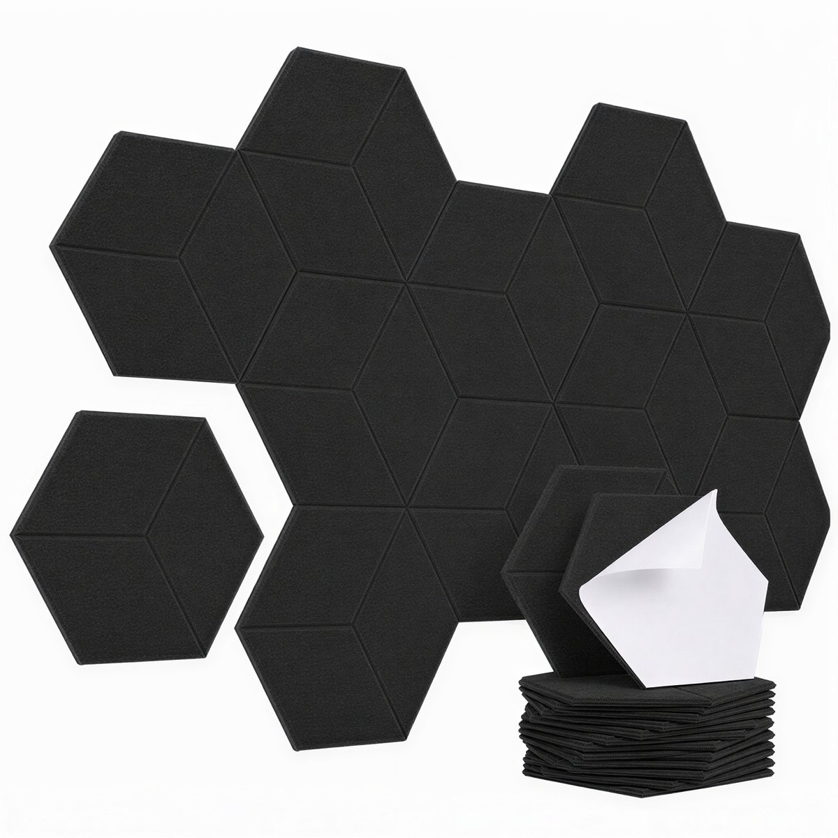 Akoestische Wandpanelen - Zelfklevende Hexagon Geluiddempende Panelen 12 Stuks Lemonmax - 30x26x0,9 cm voor Studio Gaming - Zwart