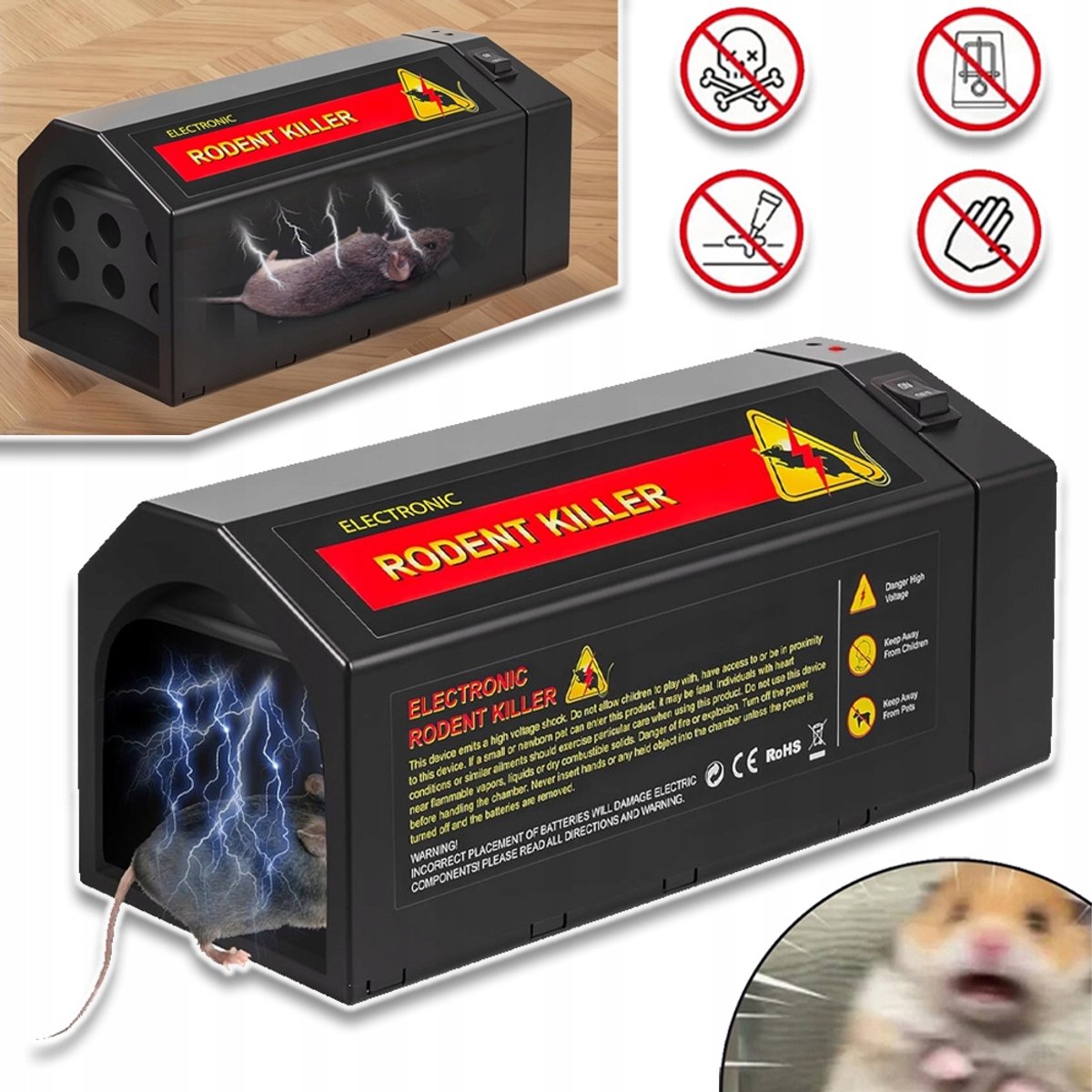 Hoogspannings Elektronische Knaagdierenval - 6000-9000V Schok Dubbele Voeding (USB-Batterij En Rechtstreekse Stroom) - Gifvrij Humane Directe Dood Ontsnappingsbeveiliging - Voor Muizen En Ratten