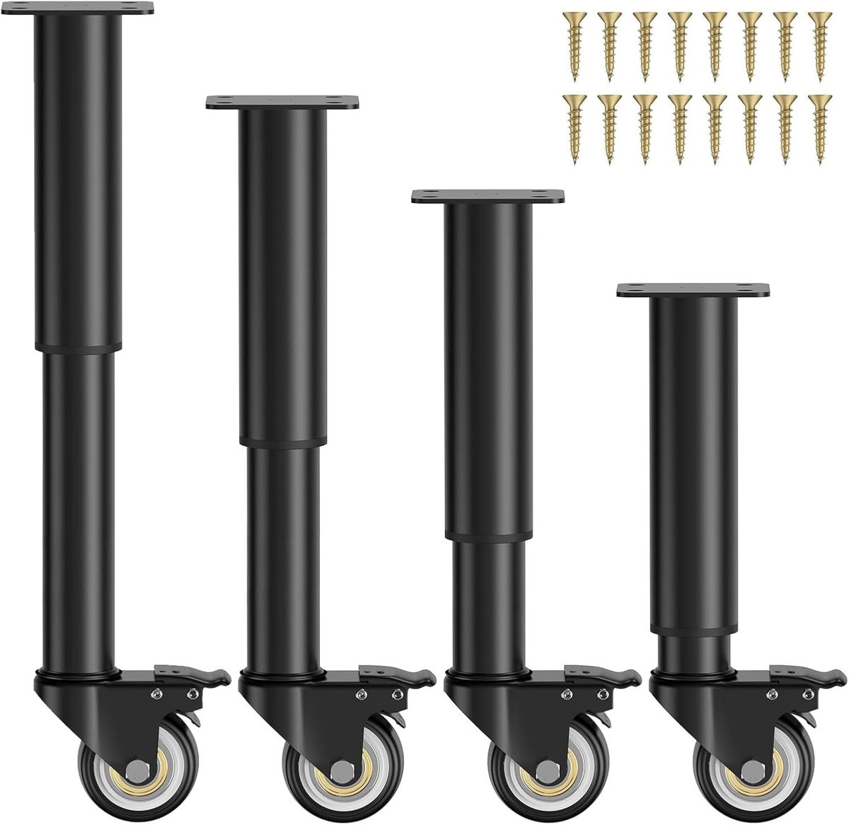 Verstelbare meubelpoten met wielen, robuuste metalen tafelpoten voor nachtkastjes en salontafels, 360° draaibaar met remmen, hoogte 315-450 mm, perfect voor doe-het-zelfmeubels