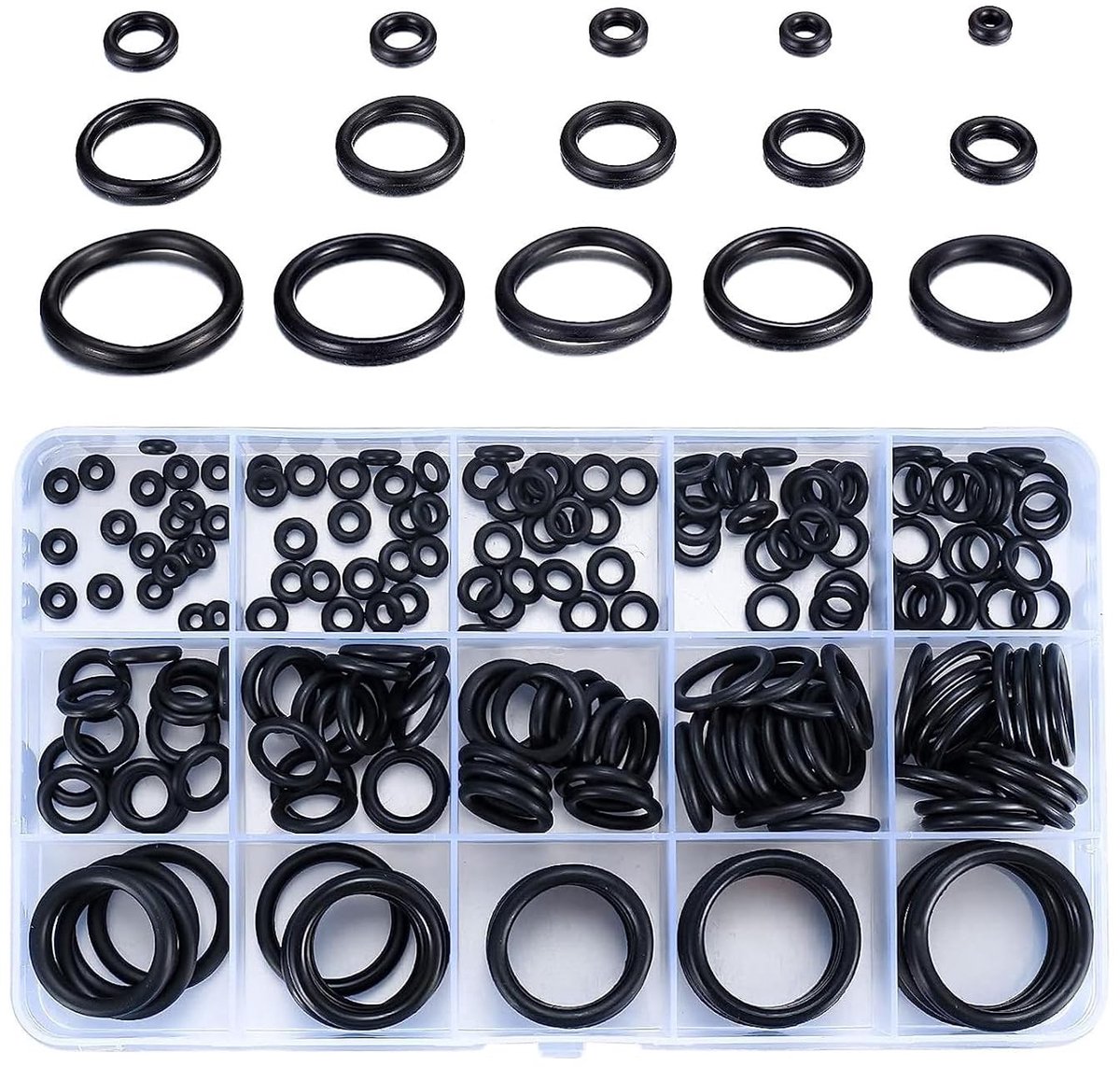 350pcs Assortiment van 15 Maten Zwarte O-Ringen, Nitril Rubber Sealing Ringen voor Sanitair en Auto Reparatie