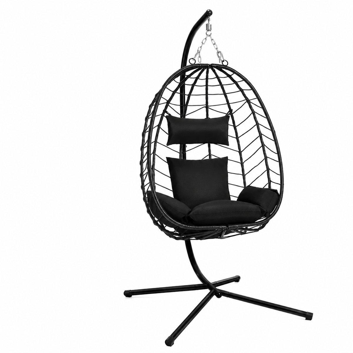 Reky Schommelstoel - Schommel - Hangstoel - ei stoel - Binnen & Buiten Hangmat - Draagvermogen 150 kg - Zwart - 102x100x196cm