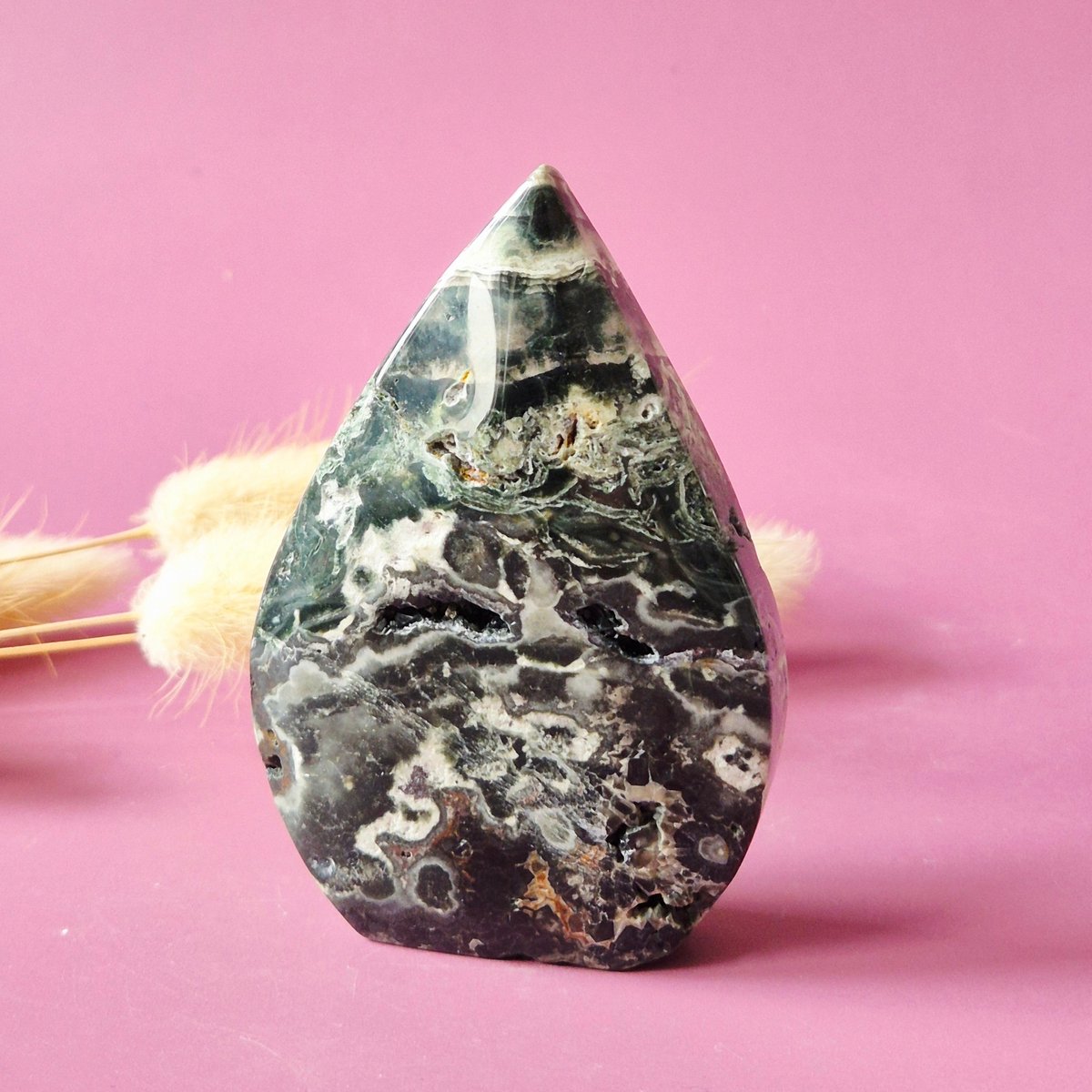 Ocean Jasper A+ Kwaliteit - Druzy Druppelvormige Flame Staande Edelsteen Kristal - 106gram