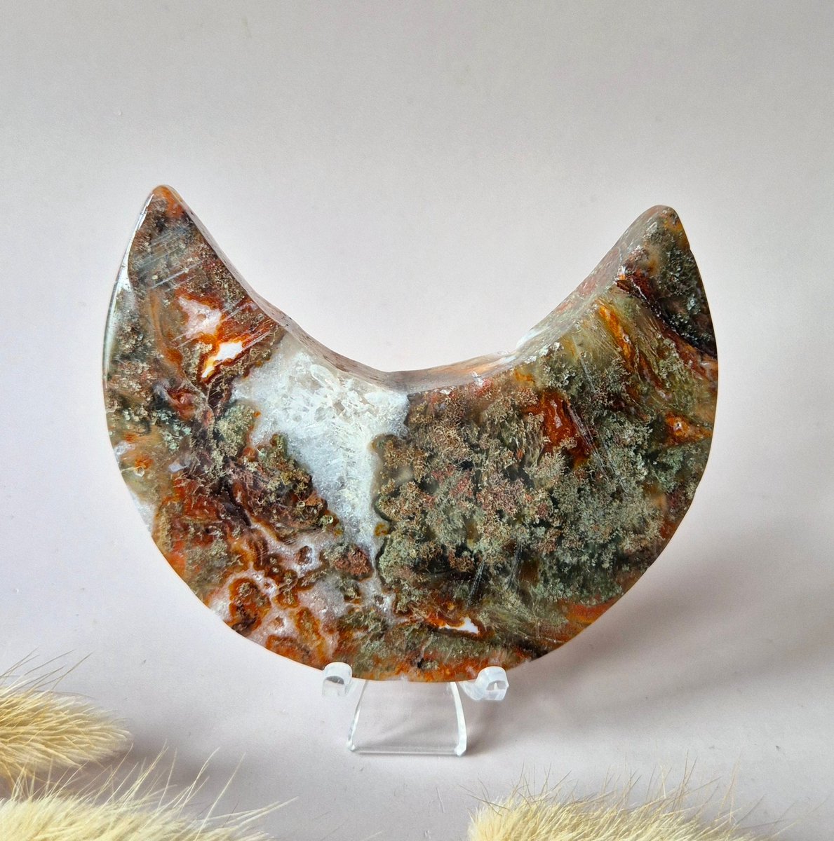 Rode Druzy Mosagaat Maan (8-10 cm) op standaard – #47