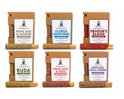 Handgemaakte Dip Sticks – Set van 6 Stuks (Ruda, Drakenbloed, Florida Water Kruiden, Witte Salie Lavendel, Witte Salie Rozen, Witte Salie Rozen Lavendel)