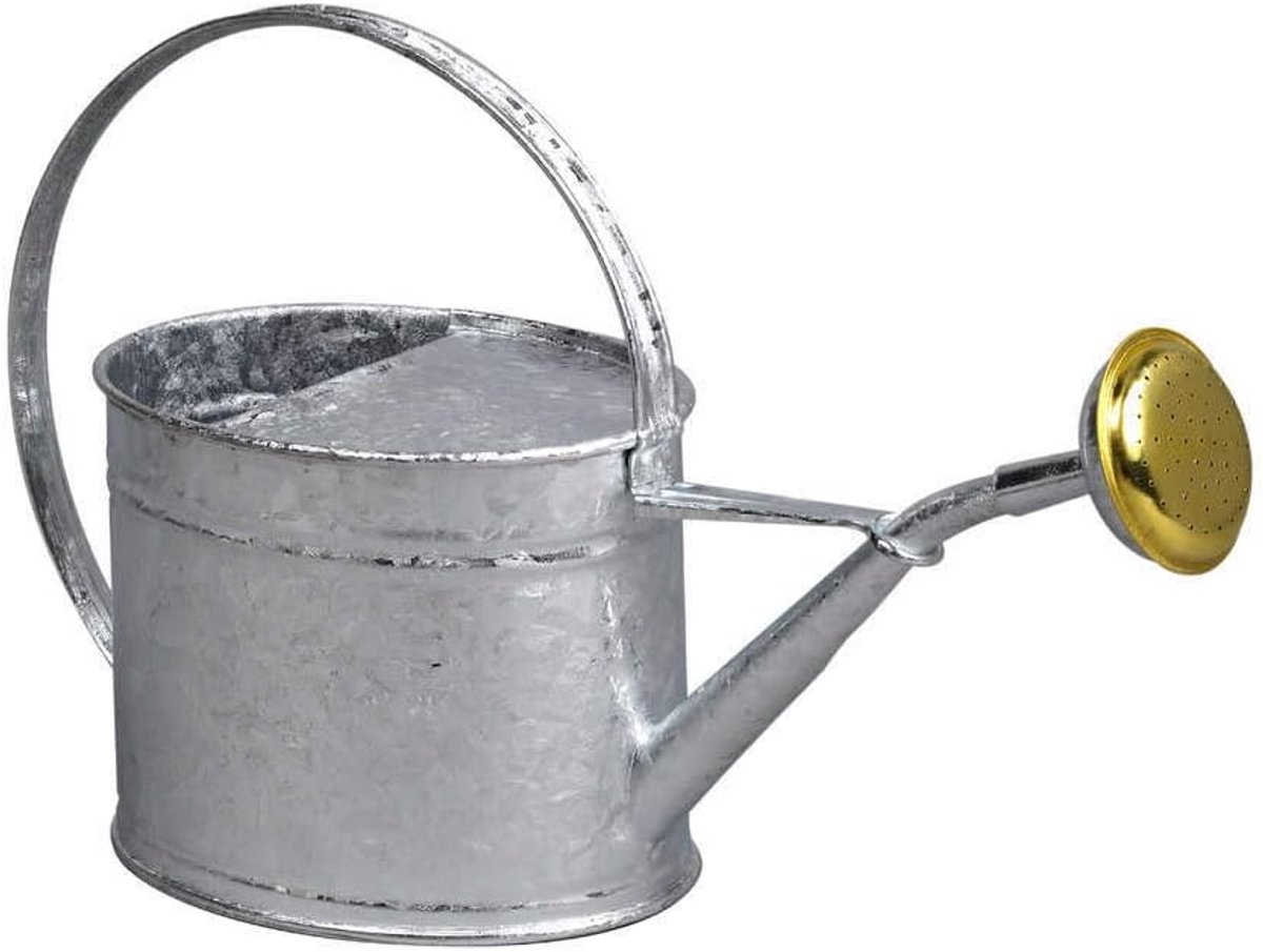 SnelShoppen - Gemaakt van metaal, grijze gieter 1,75L, ovalen waterkan voor tuin, keuken en planten, ideaal voor binnen- en buitengebruik