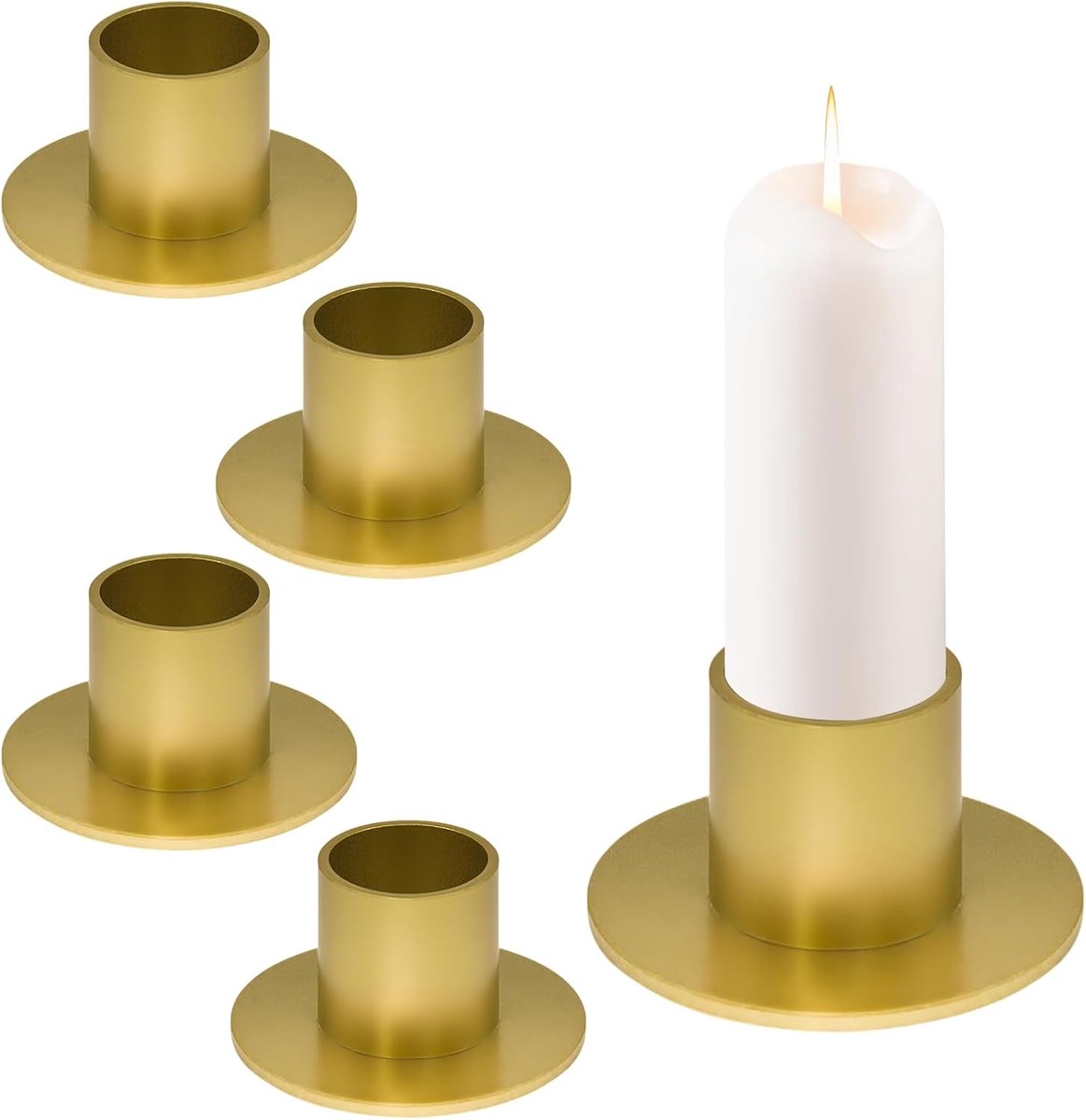 SnelShoppen - Gold Metal Retro Kaarsenhouder voor Stiftkaarsen, 4 Stuks, Gouden Kaarsenstandaard, Duurzaam en Veilig, Perfect voor Kerst en Halloween