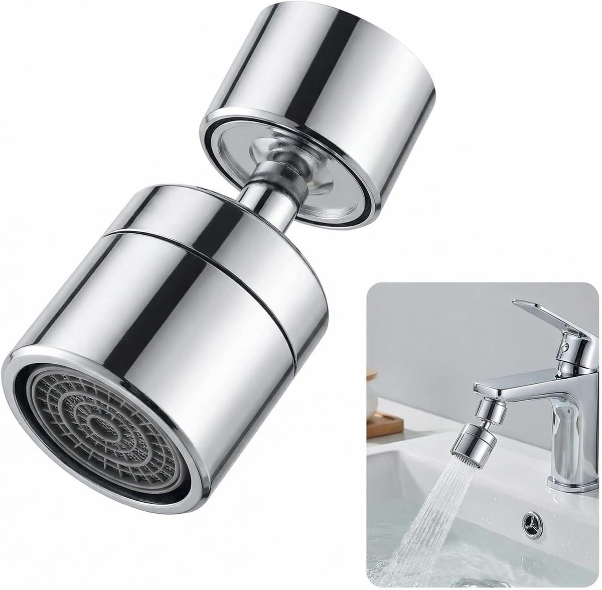 SnelShoppen - 360° Draaibaar Kraanopzetstuk met Beluchter, M22/M24 Verlenging voor Keuken en Badkamer, Waterbesparing, Zilver