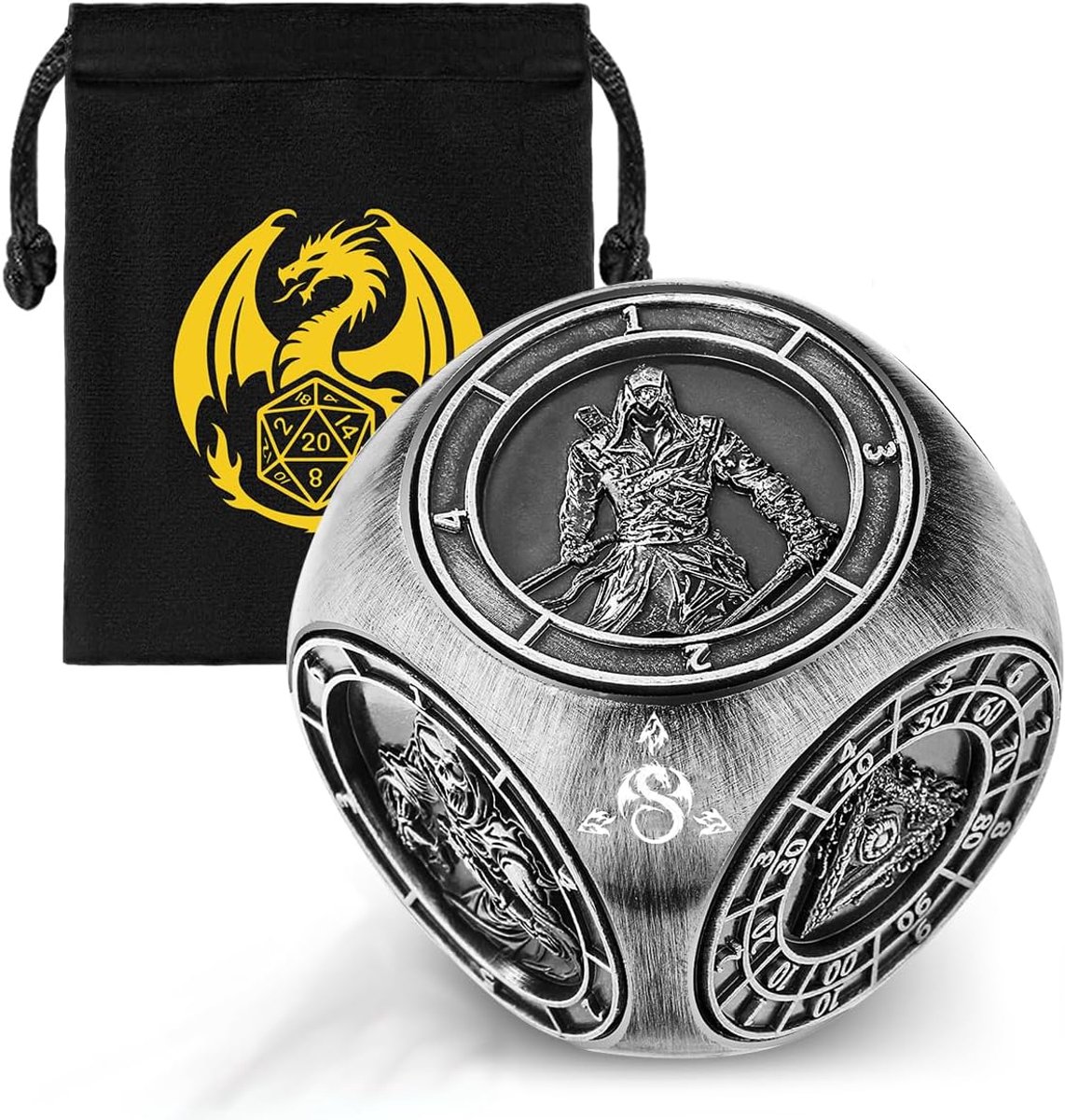 SnelShoppen - DND Spinner Dice 3D Embossing, Metalen Dobbelstenen, Polyhedrale Draaidobbelstenen, D&D Geschenken, RPG Speelaccessoires, Bordspellen