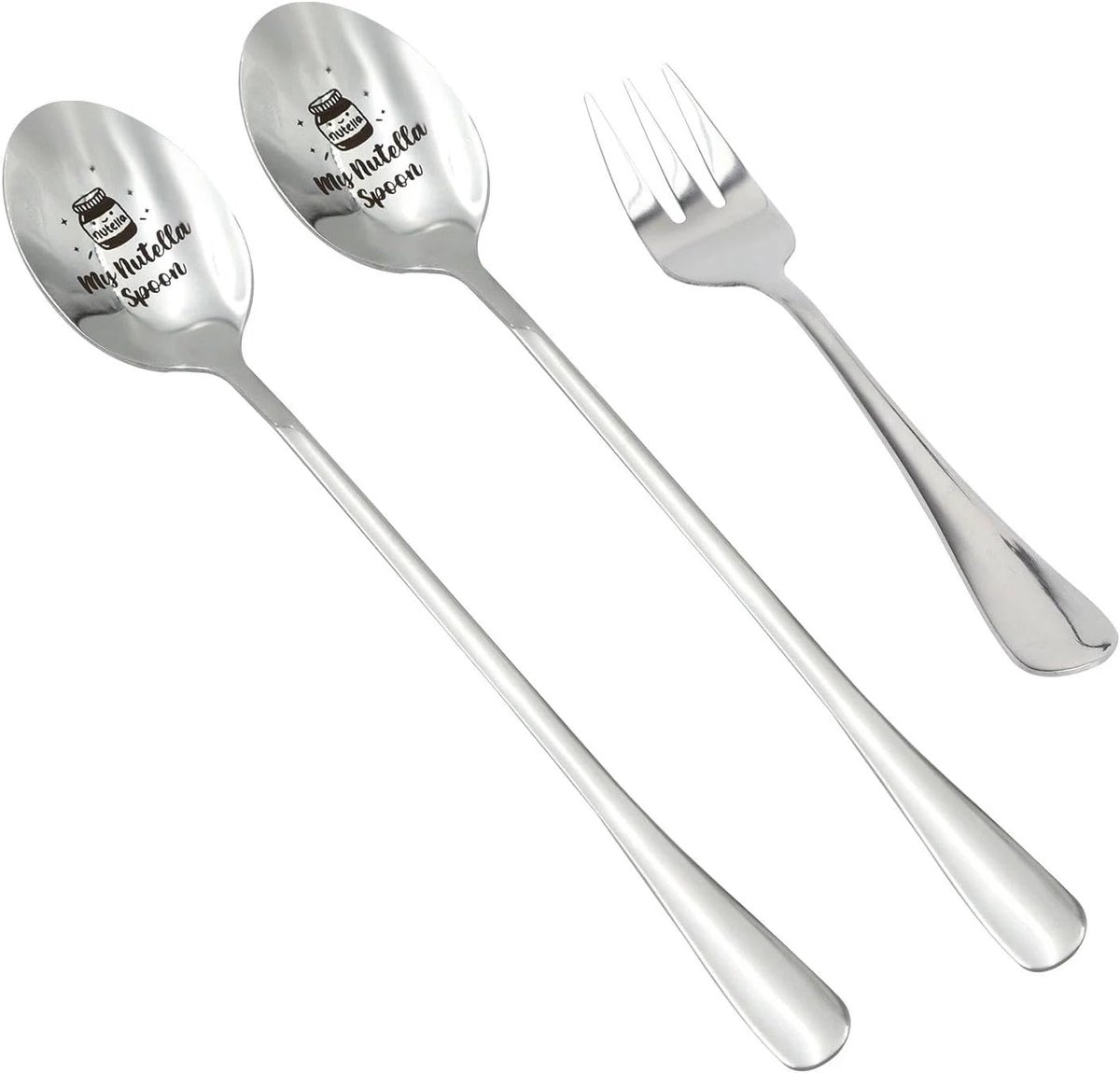 SnelShoppen - Gepersonaliseerde 3-delige Lepel en Dessertvork Set - Engraved Breakfast Accessoires voor Nutella, 19 cm - Perfect Cadeau voor Vrouwen e