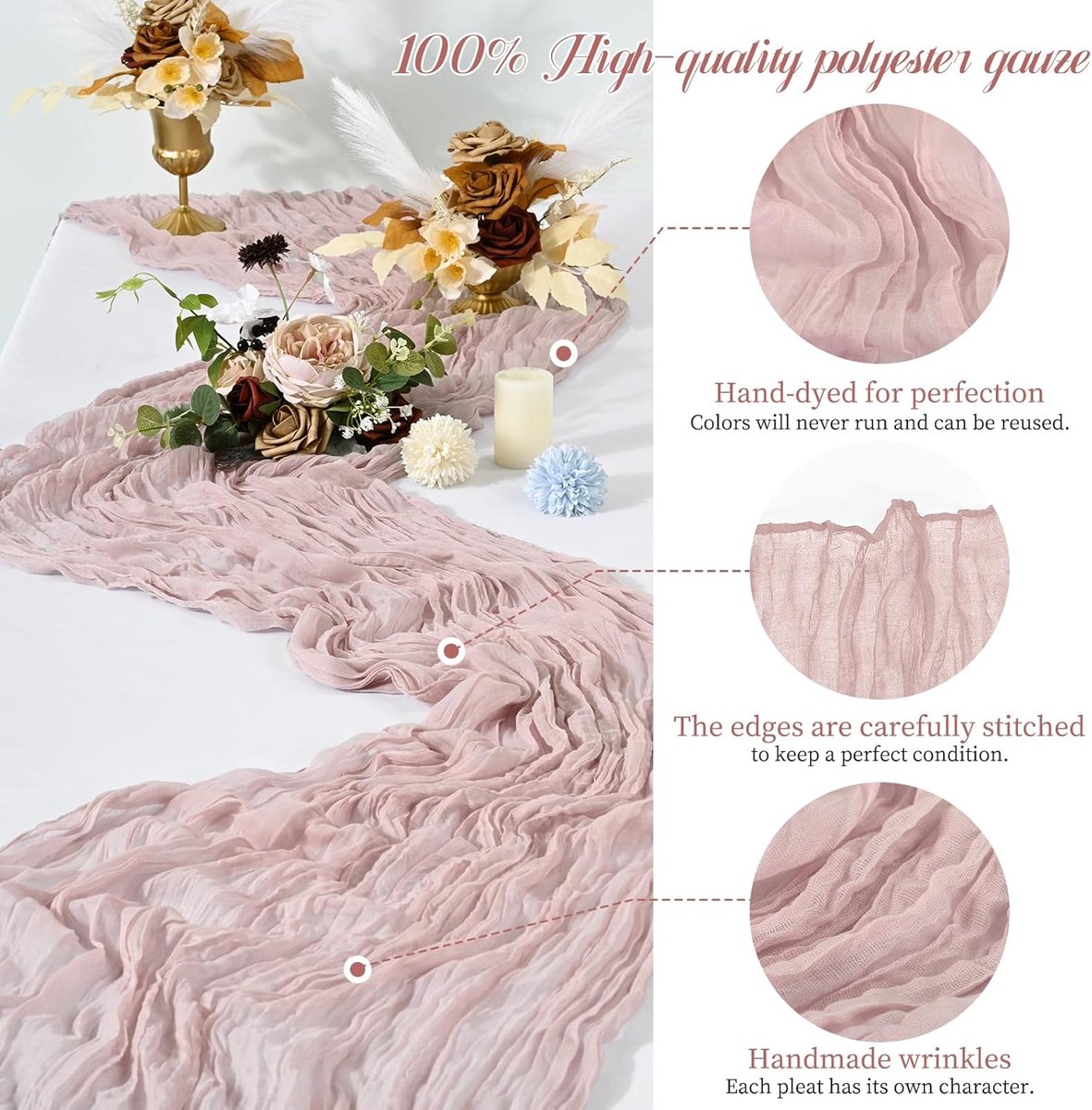 SnelShoppen - 20-pack Roze Kaasdoek Tafelloper 17x108 inch, Boho Gaas Sheer Stof, Bruiloft, Feest, Bruidsdouche, Verjaardag, Thuisdecor, Tuin, Boerder