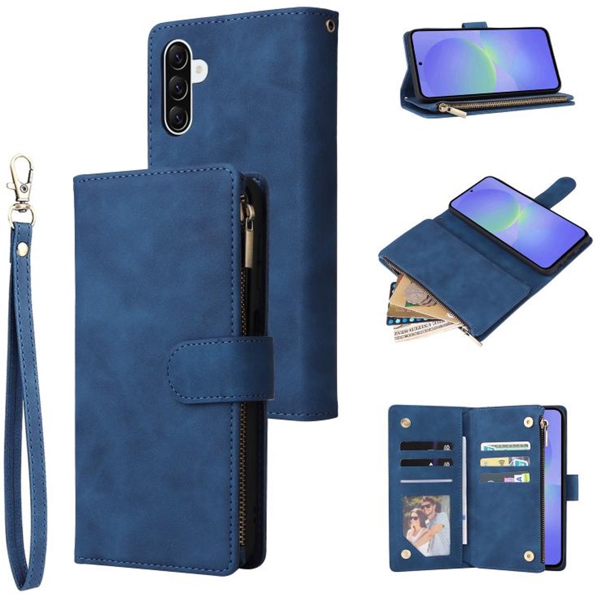 Telefoonhoesje geschikt voor Samsung Galaxy A27 5G - Portemonnee met rits - book-case hoesje - ruimte voor 6 pasjes - blauw