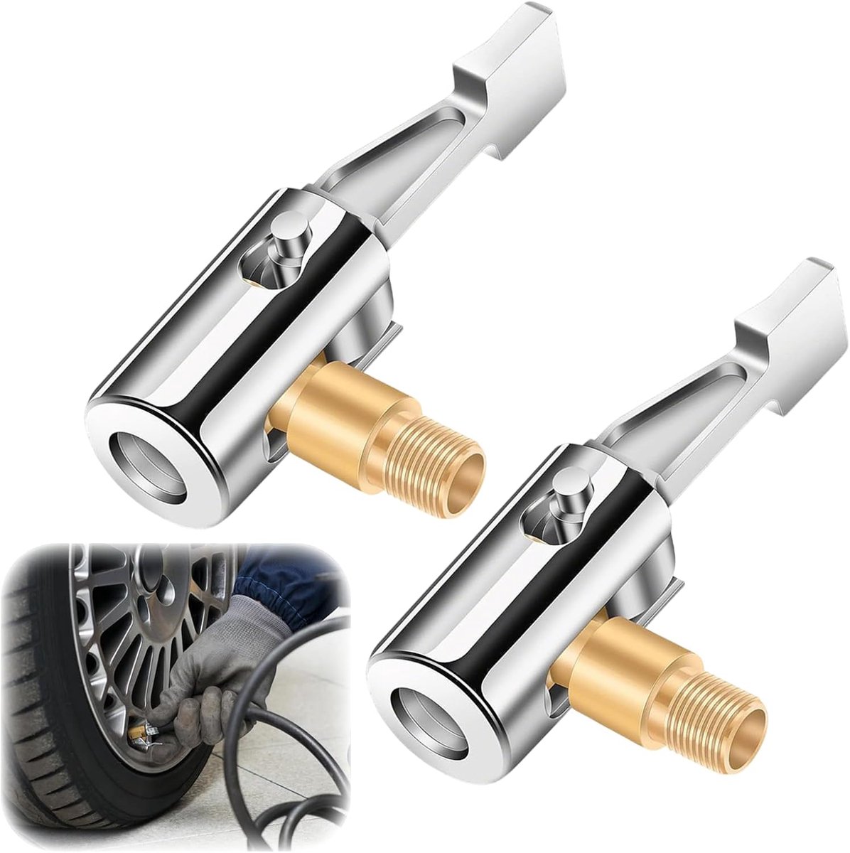SnelShoppen - 2 Stuks 8mm Autoventieladapter, Air Chuck Ventieladapter voor Auto, Fiets, Motor, Bandenpomp Compressor, Duurzaam Zinklegering, 90°-Vers