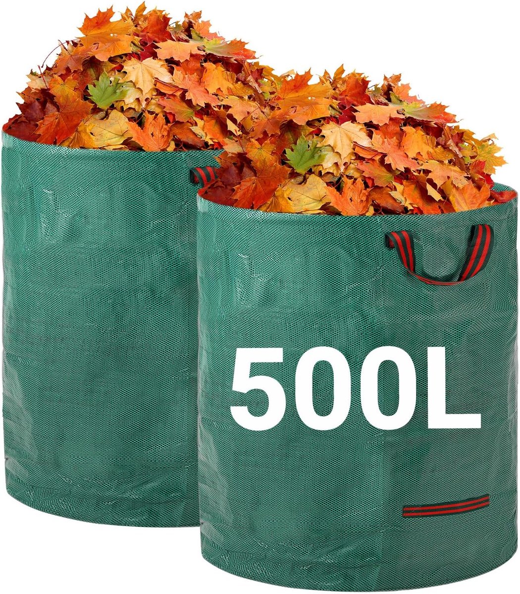 SnelShoppen - 2x Velway Tuinafvalzakken 500L Herbruikbare Tuinzakken met Handvatten - Robuust Industrieel Materiaal voor Bladeren en Tuinafval