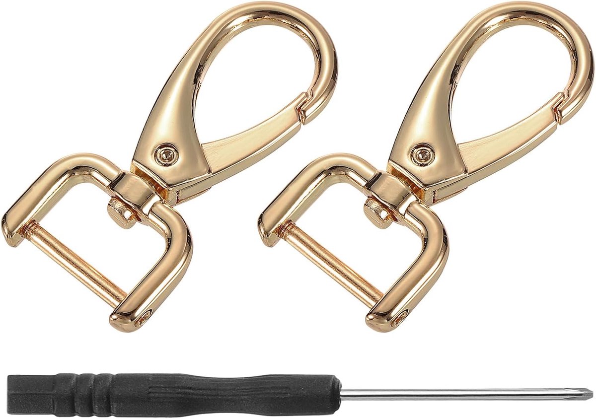 SnelShoppen - 2x Twist Clasp Hooks 15mm D-ring Afneembare Carabiner met Schroevendraaier - Gouden Metaal Klauwhaak voor Sleutelhanger, Tas Creatie