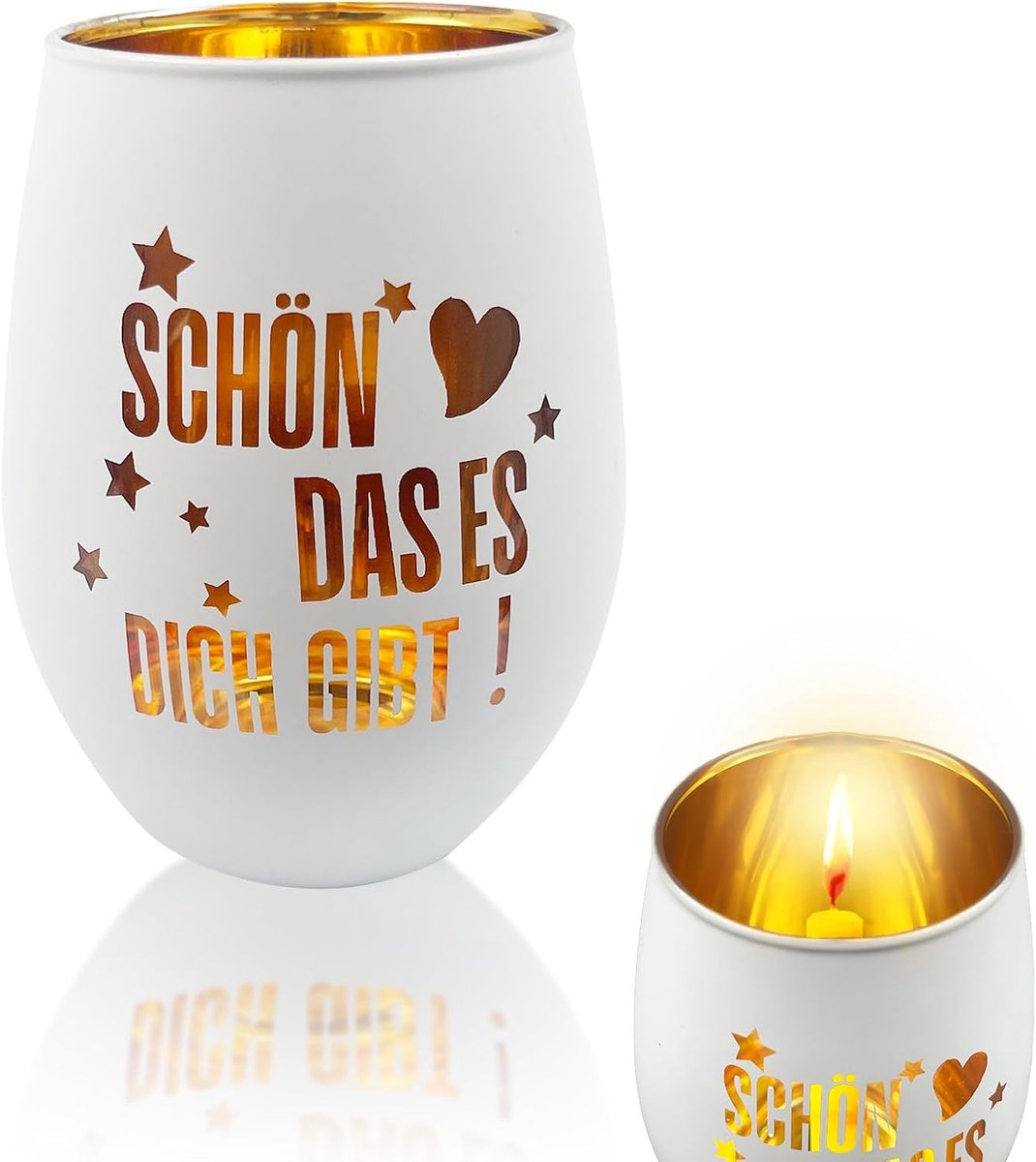 SnelShoppen - Windlicht met Gravure 'Schön, dass es Dich gibt', Persoonlijk Cadeau voor Vriendin, Kaarsenhouder van Glas, Perfect voor Verjaardag, Fee