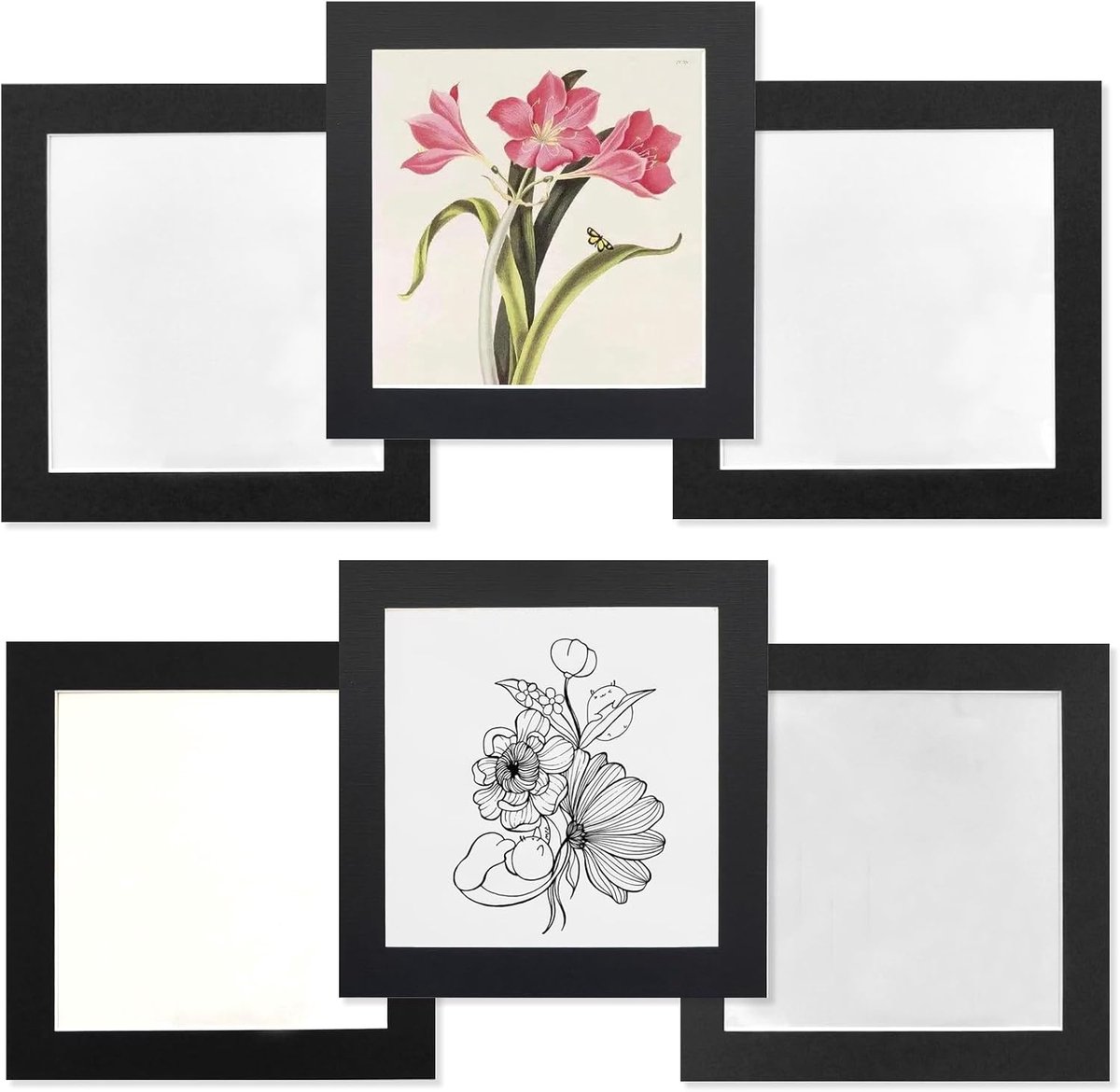 SnelShoppen - Set van 6 Zwarte Kartonnen Fotolijsten 20x20 cm - Makkelijk te Monteren en Verwijderen - Ecologisch, Lichtgewicht en Stevig - Inclusief
