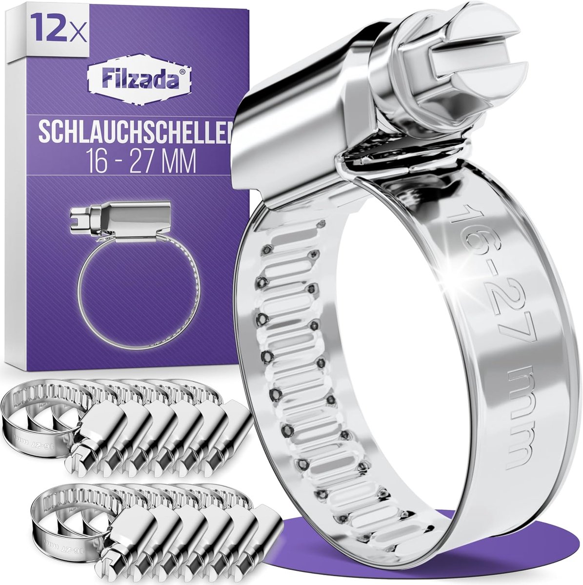 SnelShoppen - 12x RVS Slangklemmen Set 16-27mm - Verstelbare Slangklem voor Tuinslang en Waterleiding - Corrosiebestendige Inox Slangklemmen Assortime