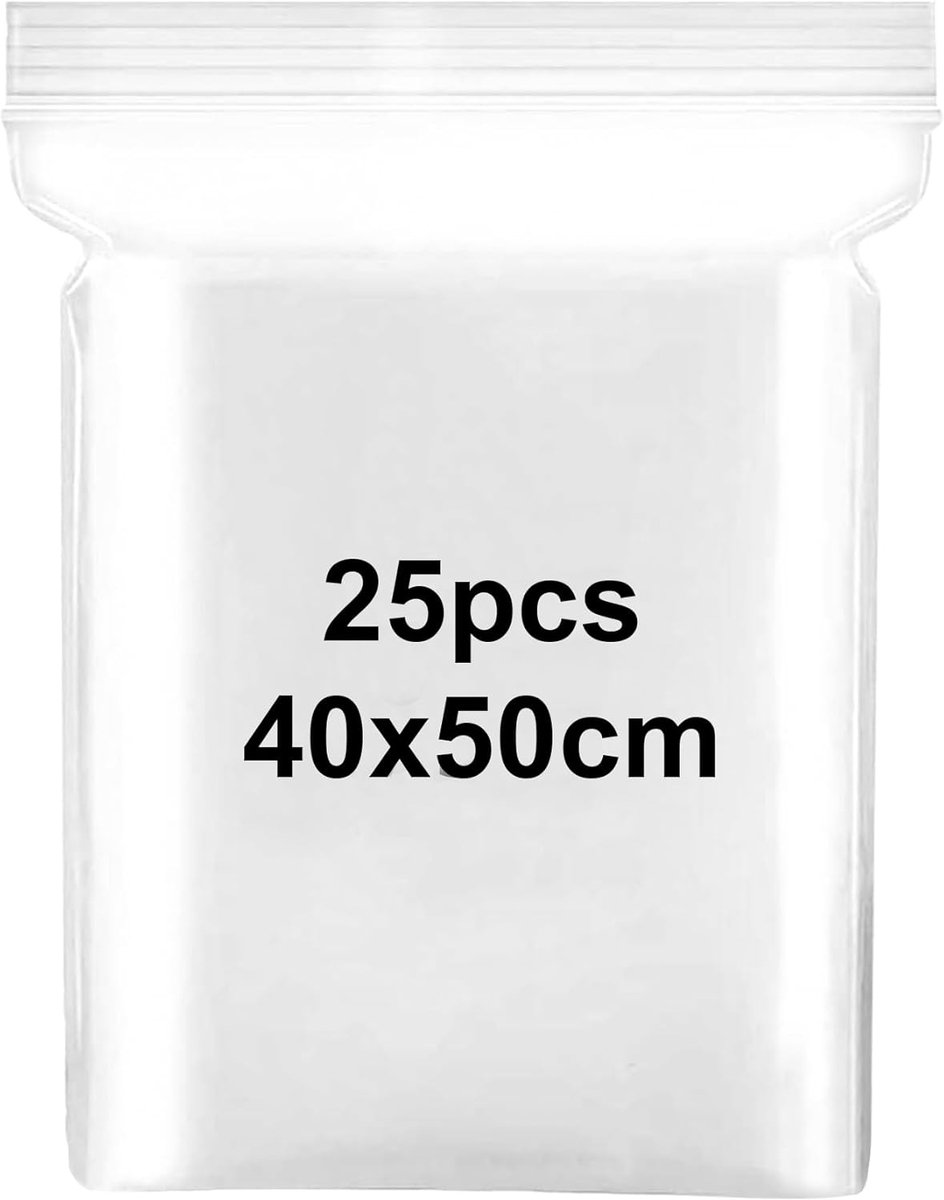 SnelShoppen - Resealable Plastic Bags 40x50cm - Lockable, Duurzaam, Dikke Plastic Zak voor Kledingopslag, Craft Supplies, 25 Stuks