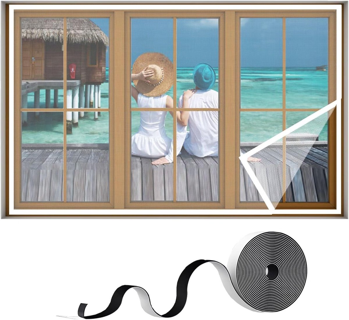 SnelShoppen - DIY Vliegenraam voor Raam 100x140cm Muggennet Insectenmesh met Klittenband Geschikt voor Terrasdeuren Balkon, Wit