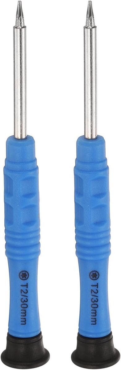 SnelShoppen - Pack van 2 T2 Torx Mini Schroevendraaiers 3mm Torxkop 87mm Lengte voor Kleine Apparatuur Reparatie - Blauw, Lichtgewicht, Duurzaam, Hand