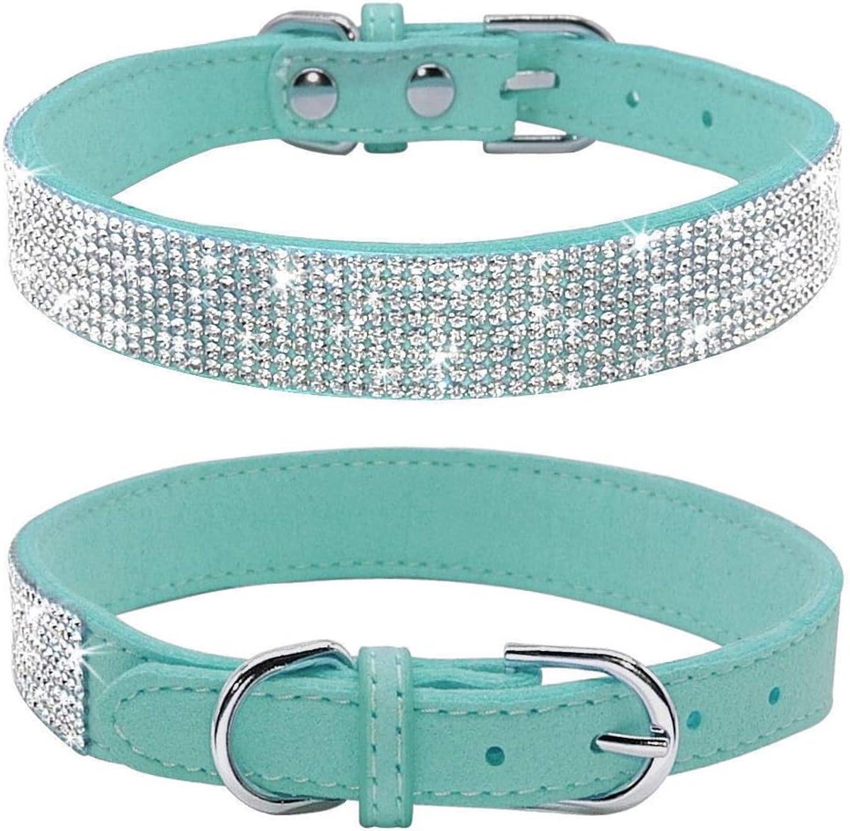 SnelShoppen - Hondhalsband met Strass, Zacht Faux Leer, Maat XS, Blauw, Verstelbaar, Glitterend, Perfect voor Feestjes en Dagelijks Gebruik
