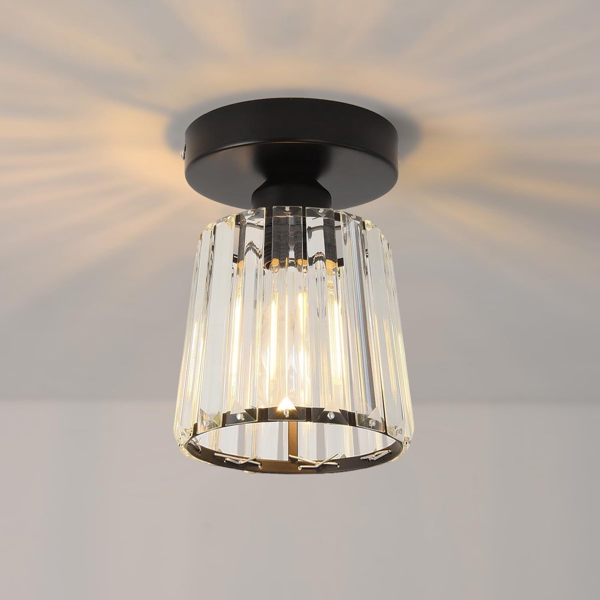 SnelShoppen - E27 Kristallen Plafondlamp met Moderne Zwarte Basis voor Woonkamer, Slaapkamer & Keuken - Elegante Glazen Lamp 13.5cm (zonder Lampen)