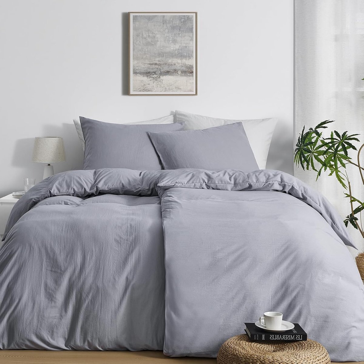 SnelShoppen - Duvet Cover 135 x 200 cm voor Tweepersoonsbed, Lichtgrijs, Superzacht Microvezel, Oeko-Tex Gecertificeerd, Inclusief 2 Dekbedovertrekken