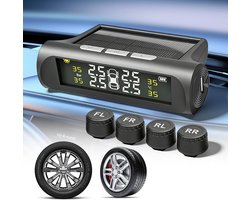SnelShoppen - TPMS Banden Druk Monitoring Systeem - IPX7 Waterdicht, Digitale Display, Zonne-energie & USB Opladen - Inclusief 4 Buiten Sensores voor