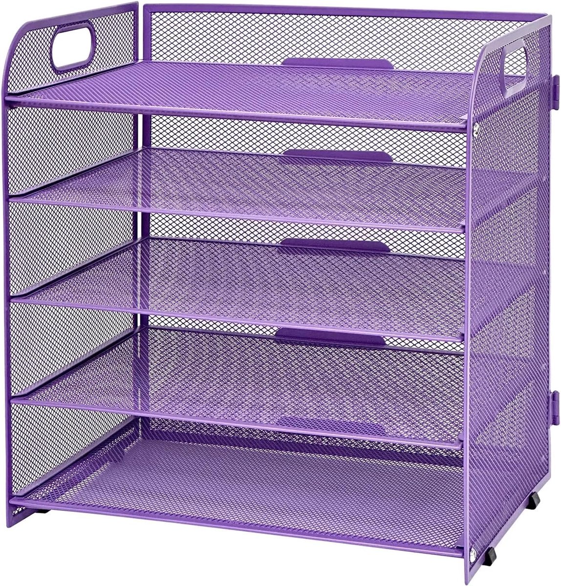 SnelShoppen - Desk Organiser, 5 Laags Papieren Tray, Mesh met Handvat, A4 Folder Organizer, Paars, Multifunctioneel en Stapelbaar